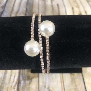 Rhinestone & Pearl Gold Coil Women’s Bracelet